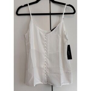 Lulus White Button Front Cami Tank Top Womens XS V Neck Sleeveless Lightweight
